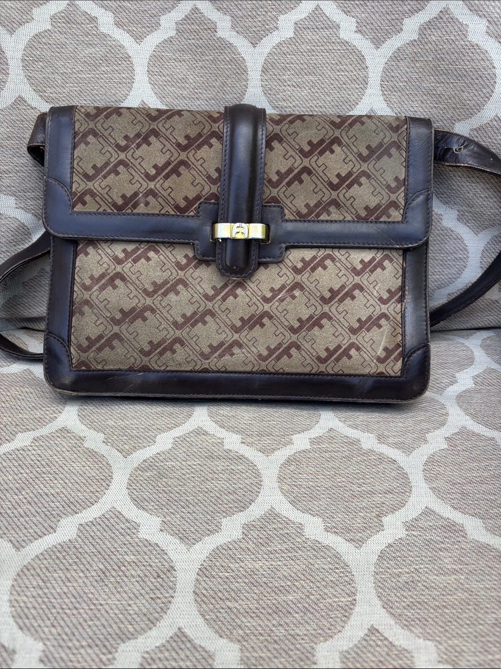 Salvatore Ferragamo Vintage Brown and Gold Leather Logo Patch Shoulder Bag